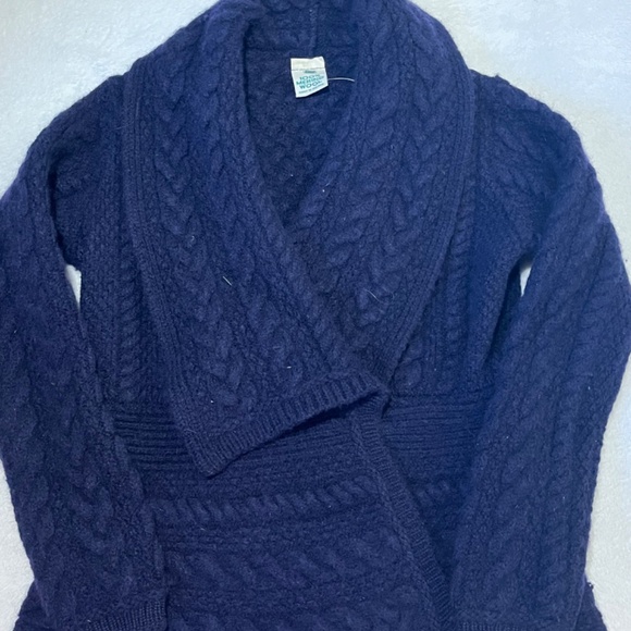 M  Irish Merino Wool Cable Knit Jacket  Navy Blue - Picture 2 of 11